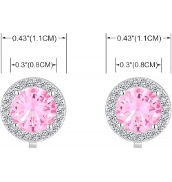 8MM Cubic Zirconia Crystal Clip On Stud Earrings Round Non Pierced Earrings For Women Girls Pink $7.94 Earrings