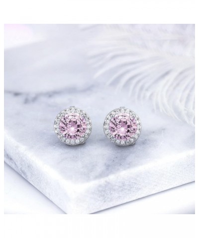 8MM Cubic Zirconia Crystal Clip On Stud Earrings Round Non Pierced Earrings For Women Girls Pink $7.94 Earrings