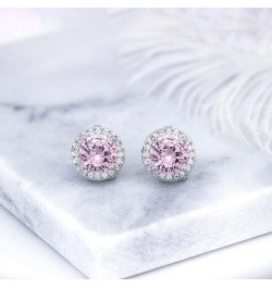 8MM Cubic Zirconia Crystal Clip On Stud Earrings Round Non Pierced Earrings For Women Girls Pink $7.94 Earrings