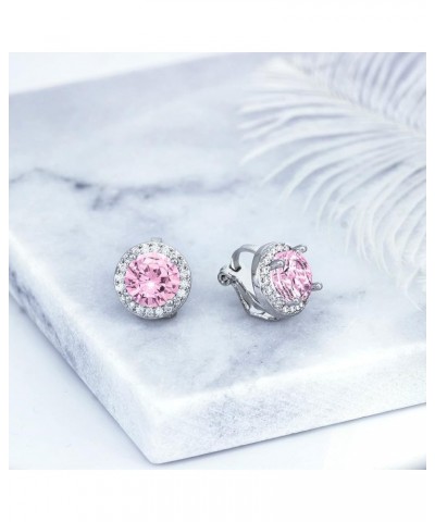 8MM Cubic Zirconia Crystal Clip On Stud Earrings Round Non Pierced Earrings For Women Girls Pink $7.94 Earrings