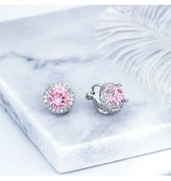 8MM Cubic Zirconia Crystal Clip On Stud Earrings Round Non Pierced Earrings For Women Girls Pink $7.94 Earrings