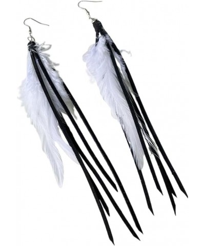 Women Faux Feather Earrings Handmade Bohemian Faux Leather Fringe Tassel Long Drop Dangle Earrings with Dream Catcher Design ...