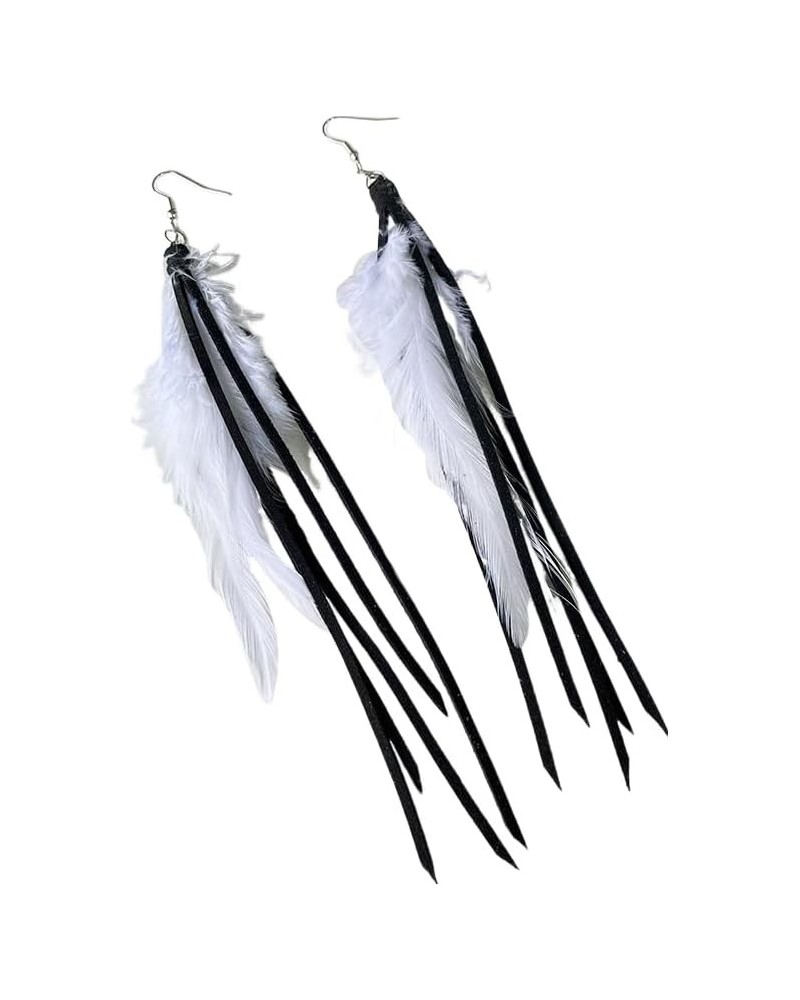 Women Faux Feather Earrings Handmade Bohemian Faux Leather Fringe Tassel Long Drop Dangle Earrings with Dream Catcher Design ...