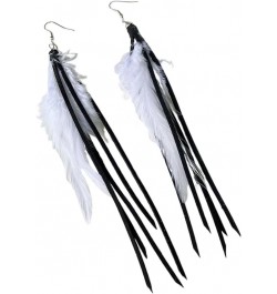 Women Faux Feather Earrings Handmade Bohemian Faux Leather Fringe Tassel Long Drop Dangle Earrings with Dream Catcher Design ...