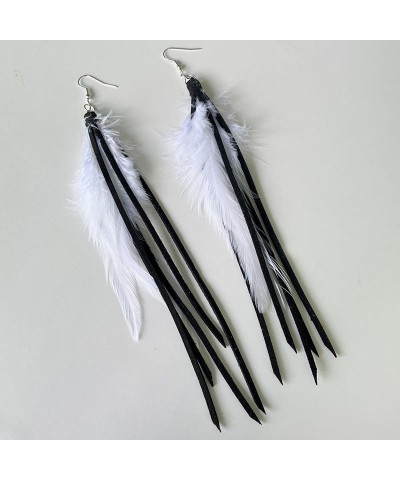 Women Faux Feather Earrings Handmade Bohemian Faux Leather Fringe Tassel Long Drop Dangle Earrings with Dream Catcher Design ...