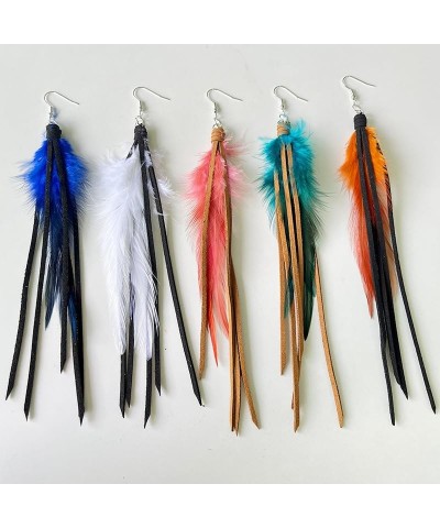 Women Faux Feather Earrings Handmade Bohemian Faux Leather Fringe Tassel Long Drop Dangle Earrings with Dream Catcher Design ...