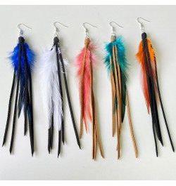 Women Faux Feather Earrings Handmade Bohemian Faux Leather Fringe Tassel Long Drop Dangle Earrings with Dream Catcher Design ...