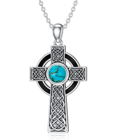 Genuine Turquoise Cross Necklace for Women Sterling Silver Gemstone Western Boho Pendant Jewelry Gifts for Her 02 $46.55 Neck...