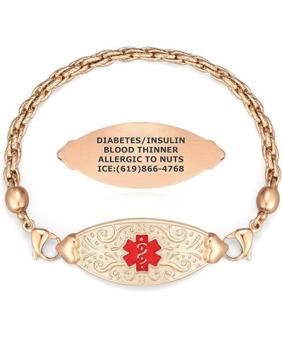 Custom Engraved Medical ID Alert Bracelets for Women - Style 7.5 Inches PVD Rose Gold / Red $23.43 Bracelets