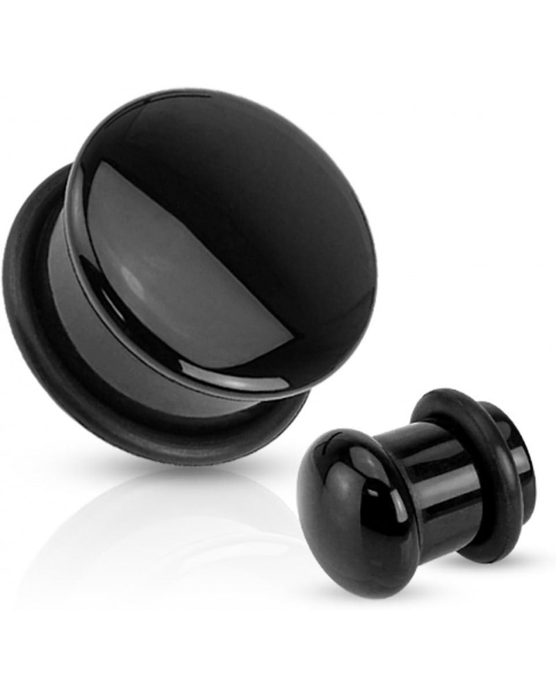 Black Agate Natural Stone Domed Single Flared Plugs with Black O Ring, Sold as a Pair 14mm (9/16") $9.05 Body Jewelry