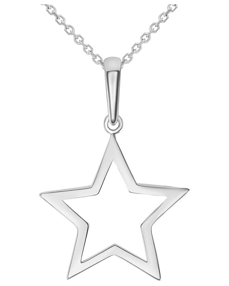 14k White Gold Open Star Charm Pendant Necklace 16.0 Inches $72.50 Necklaces