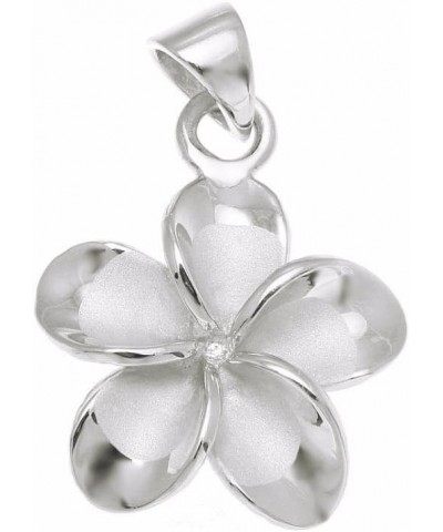 925 sterling silver rhodium plated Hawaiian plumeria flower no cz stone pendant 15mm $10.70 Others