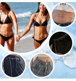 2pcs Heart Waist Chains 47.2" Waist Body Chain Golden Platinum Trendy Belt Belly Chain Adjustable Heart Body Chains for Women...