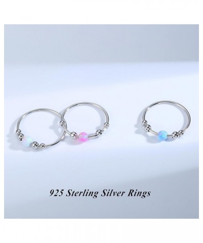 925 Sterling Silver Rings Fidget Ring for Women for Anxiety Relief Bead Spinner Rings Handmade Opal Ring 18K White Gold Plate...