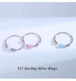 925 Sterling Silver Rings Fidget Ring for Women for Anxiety Relief Bead Spinner Rings Handmade Opal Ring 18K White Gold Plate...