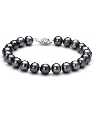 Black 7.5-8.5mm AA Quality Freshwater 925 Sterling Silver Cultured Pearl Bracelet For Women 7.5 Inches $50.70 Bracelets