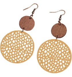 Trendy Hollow Out Circle Leather Earrings for Women - Boho Dangling Lightweight Statement Jewelry Dark Grey Circle $7.79 Earr...