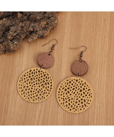 Trendy Hollow Out Circle Leather Earrings for Women - Boho Dangling Lightweight Statement Jewelry Dark Grey Circle $7.79 Earr...