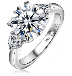 4.6ct Moissanite 3 Stone Engagement Rings D Color VVS1 Round Cut 18K White Gold Plated 925 Sterling Silver Anniversary Weddin...