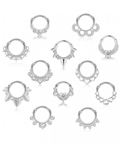 12Pcs 16G Stainless Steel Septum Rings for Women Hoop Nose Rings Septum Piercings CZ Cartilage Helix Tragus Hoop Daith Earrin...