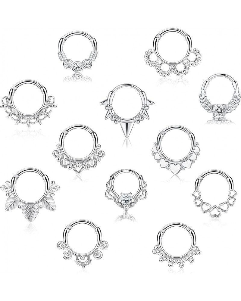 12Pcs 16G Stainless Steel Septum Rings for Women Hoop Nose Rings Septum Piercings CZ Cartilage Helix Tragus Hoop Daith Earrin...