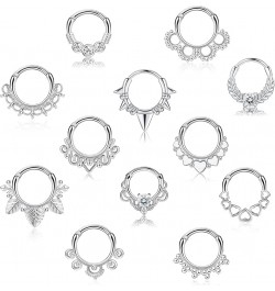 12Pcs 16G Stainless Steel Septum Rings for Women Hoop Nose Rings Septum Piercings CZ Cartilage Helix Tragus Hoop Daith Earrin...