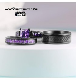 His And Hers Couple Ring Bridal Set His Hers Women Black Gold Filled Square Cz Man Tungsten carbide Wedding Ring Band Set wom...