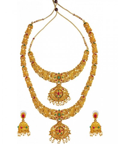 Traditional Indian Handcrafted Antique Gold Plated Temple Jewelry Combo Bridal Dulhan Necklace Set With Matching Earring For ...