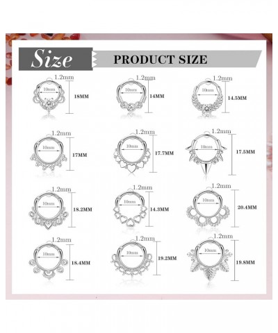 12Pcs 16G Stainless Steel Septum Rings for Women Hoop Nose Rings Septum Piercings CZ Cartilage Helix Tragus Hoop Daith Earrin...