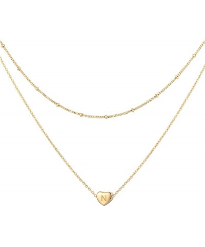 Layered Heart Initial Necklace for Women 18K Gold Plated Stainless Steel Beaded Chain Choker Necklace Personalized Tiny Lette...