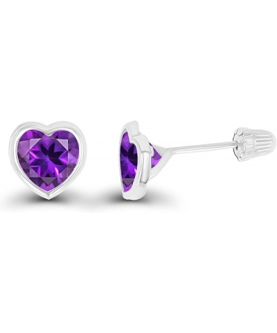 Solid 14K Gold Hypoallergenic 6mm Heart Shaped Birthstone Polished Bezel Screw Back Stud Earrings Amethyst White Gold $31.50 ...