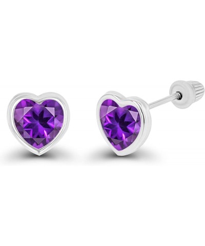 Solid 14K Gold Hypoallergenic 6mm Heart Shaped Birthstone Polished Bezel Screw Back Stud Earrings Amethyst White Gold $31.50 ...