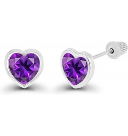 Solid 14K Gold Hypoallergenic 6mm Heart Shaped Birthstone Polished Bezel Screw Back Stud Earrings Amethyst White Gold $31.50 ...