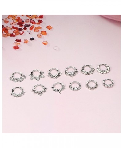 12Pcs 16G Stainless Steel Septum Rings for Women Hoop Nose Rings Septum Piercings CZ Cartilage Helix Tragus Hoop Daith Earrin...