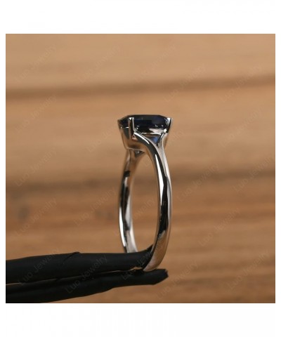 S925 Sterling Silver Gemstone Ring Split Shank Oval Shaped 8x6 mm Solitaire Engagement Promise Ring for Women Created Blue Sa...