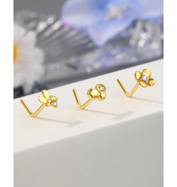 Minimalist Flower 3Pcs Nose Rings Studs 20G L Shaple Nose Studs Cute Bee 7MM Barbell Nose Piercing Jewelry Stainless Steel Go...