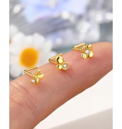 Minimalist Flower 3Pcs Nose Rings Studs 20G L Shaple Nose Studs Cute Bee 7MM Barbell Nose Piercing Jewelry Stainless Steel Go...