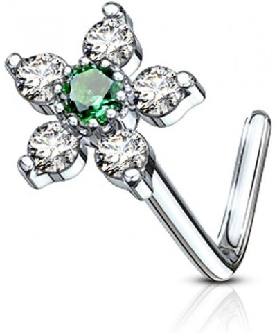 6 CZ Flower Top 316L Surgical Steel L Bend Nose Stud Rings Clear/Emerald $10.19 Body Jewelry