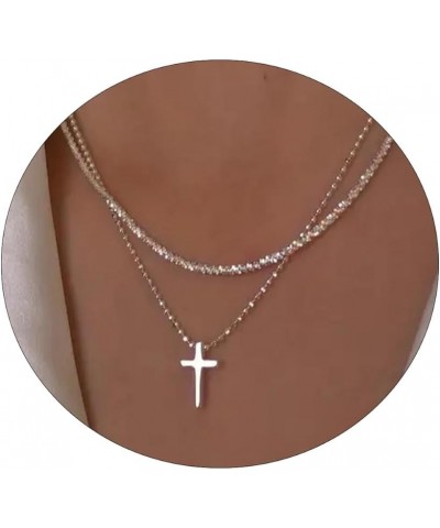 Dainty Cross Necklace for Women 14k Gold/Silver Plated Tiny Layered Cross Faith Pendant Necklace Layering Gold Choker Necklac...