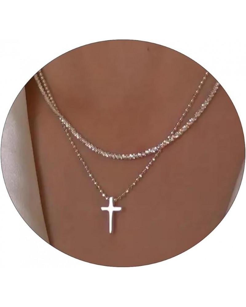 Dainty Cross Necklace for Women 14k Gold/Silver Plated Tiny Layered Cross Faith Pendant Necklace Layering Gold Choker Necklac...