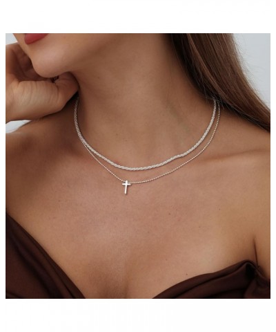 Dainty Cross Necklace for Women 14k Gold/Silver Plated Tiny Layered Cross Faith Pendant Necklace Layering Gold Choker Necklac...