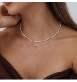 Dainty Cross Necklace for Women 14k Gold/Silver Plated Tiny Layered Cross Faith Pendant Necklace Layering Gold Choker Necklac...