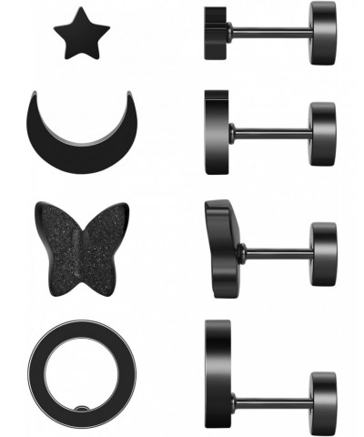 APMART 4 Pairs Hypoallergenic Professional Butterfly Star Moon Circle Stud Earrings Set Women Girl 316L Surgical Stainless St...