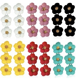 6-7 Pairs Elegant Cute Bohemian Long Flower Dangle Earrings Sets Dainty Boho Layered Floral Petal Drop Earrings Statement Mat...