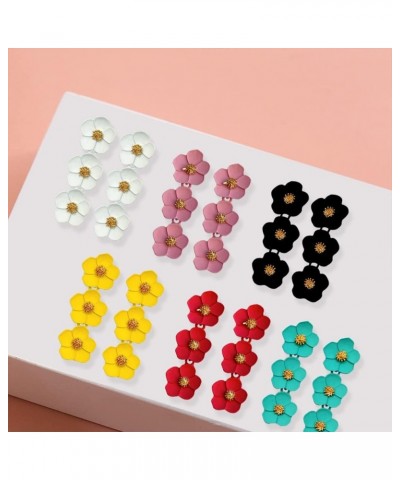 6-7 Pairs Elegant Cute Bohemian Long Flower Dangle Earrings Sets Dainty Boho Layered Floral Petal Drop Earrings Statement Mat...