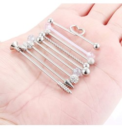 9PCS 14G Stainless Steel Industrial Barbell Cartilage Helix Conch Earring Body Piercing Jewelry 1 1/2Inch(38mm) Heart Arrow S...