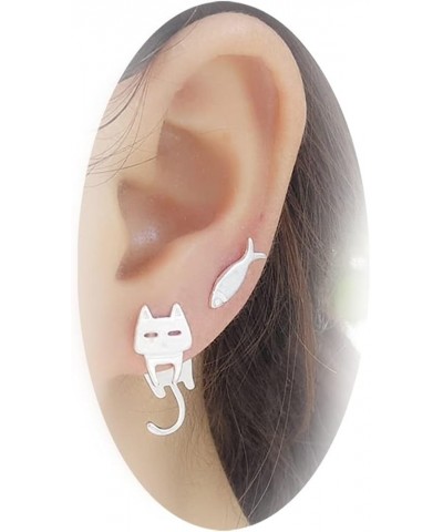 Cat Stud Earrings for Women Silver Hanging Cat Earrings for Girls Cute Animal Earrings jewelry Gift Cat Stud Earrings $6.75 E...