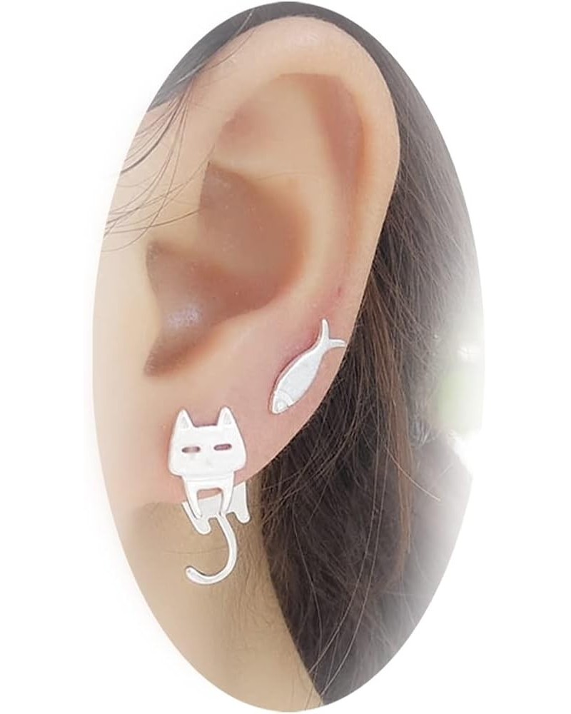 Cat Stud Earrings for Women Silver Hanging Cat Earrings for Girls Cute Animal Earrings jewelry Gift Cat Stud Earrings $6.75 E...