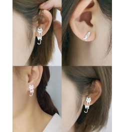 Cat Stud Earrings for Women Silver Hanging Cat Earrings for Girls Cute Animal Earrings jewelry Gift Cat Stud Earrings $6.75 E...