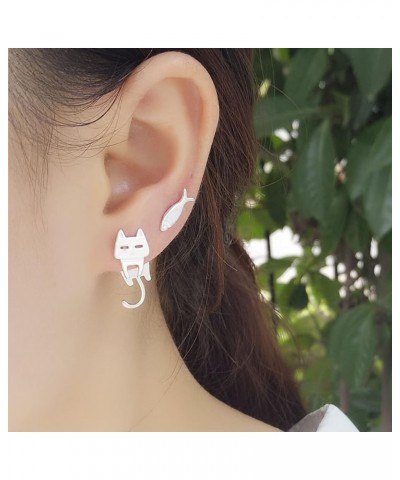 Cat Stud Earrings for Women Silver Hanging Cat Earrings for Girls Cute Animal Earrings jewelry Gift Cat Stud Earrings $6.75 E...